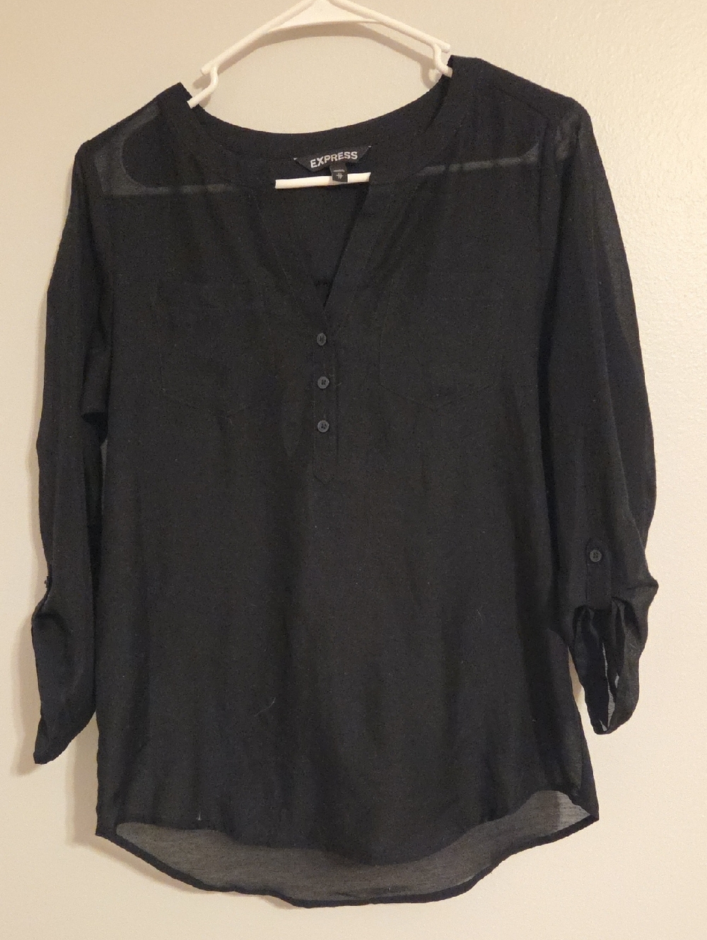 Express Black Semi-Sheer Henley Blouse